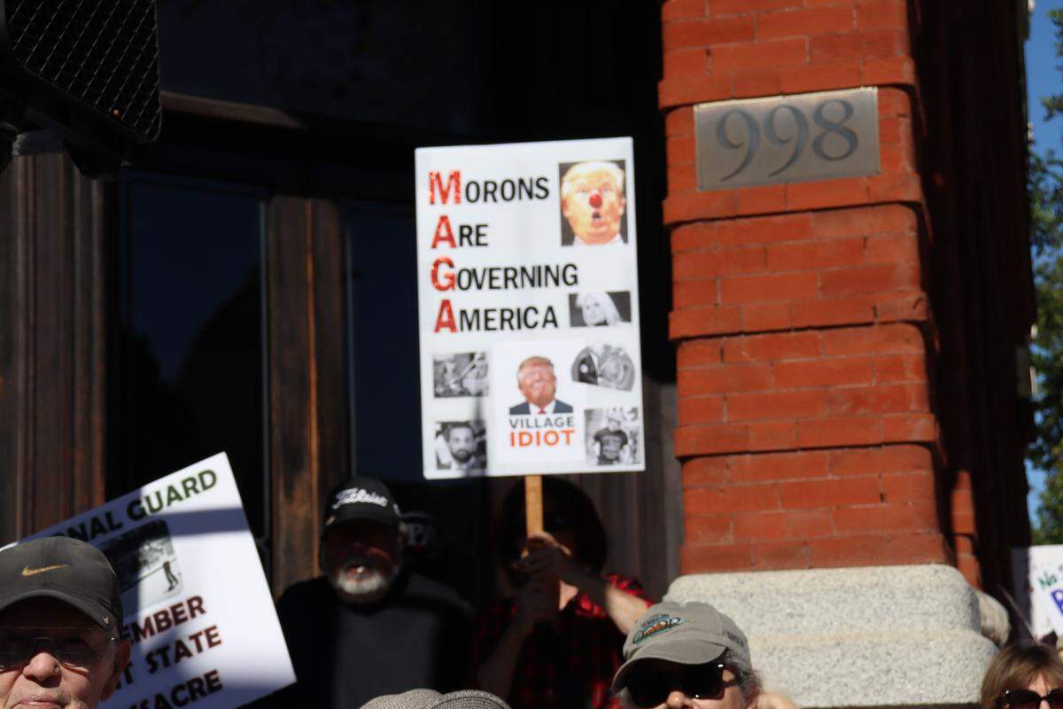 Thousands of people attended the No Kings rally in downtown San Luis Obispo to protest the Trump administration and support Prop. 50 on Oct. 18, 2025.