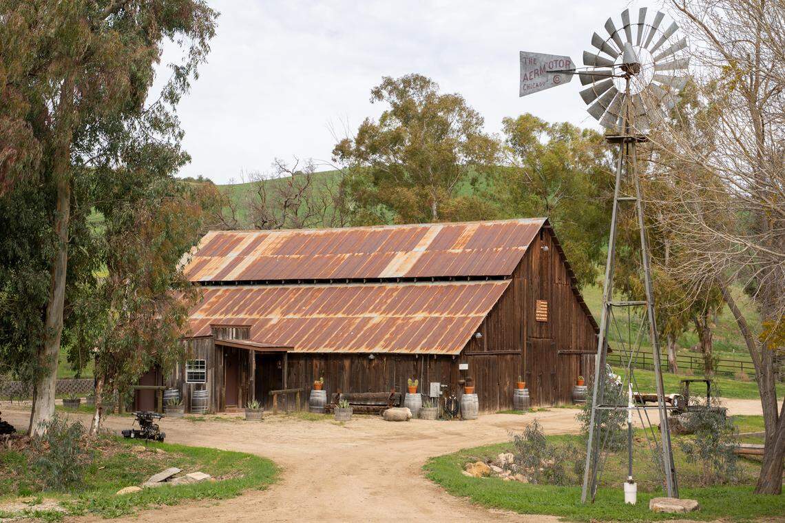 Creston Manor, a 577-acre property on Calf Canyon Road, is up for sale for around $7 million, pictured here Monday, Feb. 9, 2026. The property was once owned by "Jeopardy!" host Alex Trebek and includes 22 acres of vineyard vines, farm land and several residences.