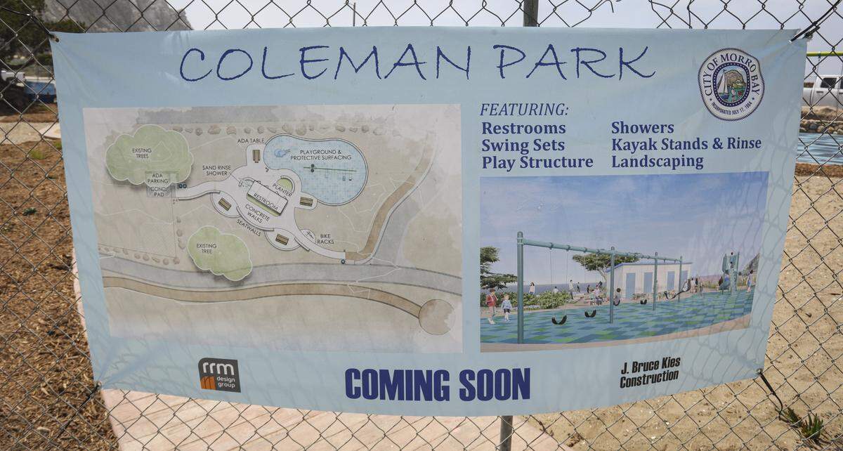 Improvements at Coleman Park in Morro Bay were near completion on May 20, 2026. The park will include new public restrooms, play areas, kayak stands and bike racks.