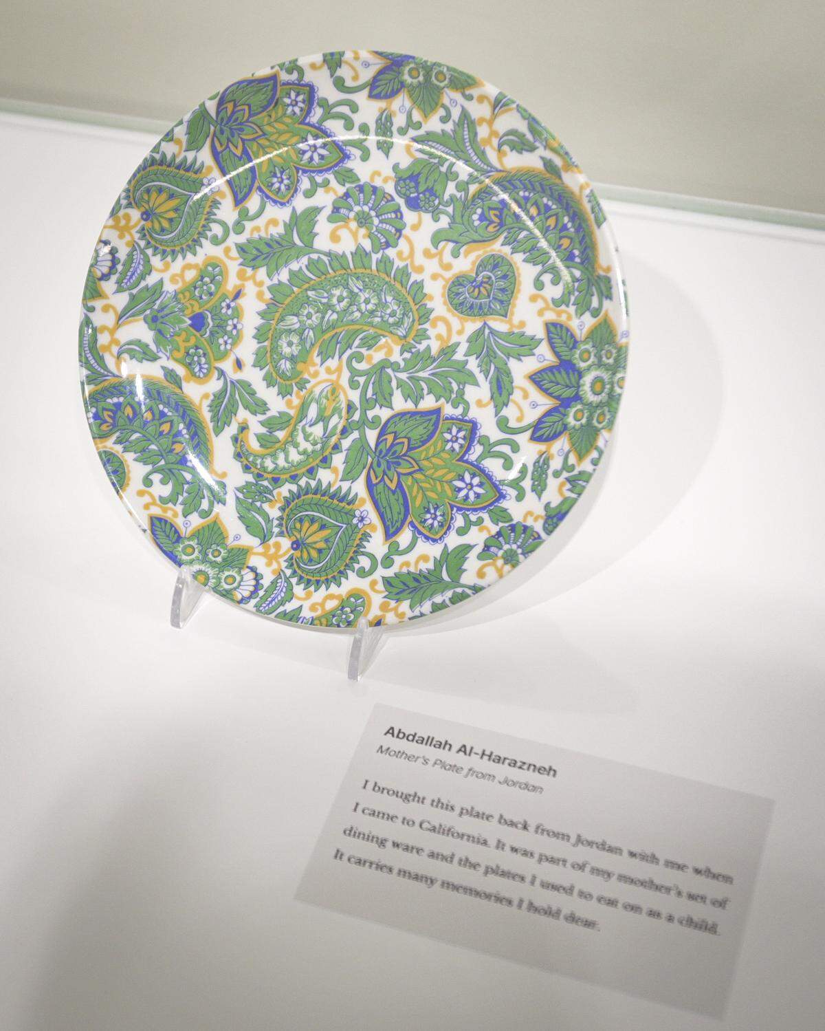 Abdallah Al-Harazneh shared this plate from childhood home in Jordan. Mawtini is an installation at Cal Poly honoring the oral histories of Arab-Americans and can be seen at Cal Poly's Robert E. Kennedy Library. It was being set up on Jan. 23, 2026.