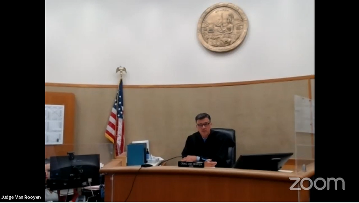 San Luis Obispo Superior Court Judge Craig van Rooyen explains an in-chambers conference July 6, 2021, in the case against Paul and Ruben Flores in the alleged murder of Cal Poly freshman Kristin Smart.