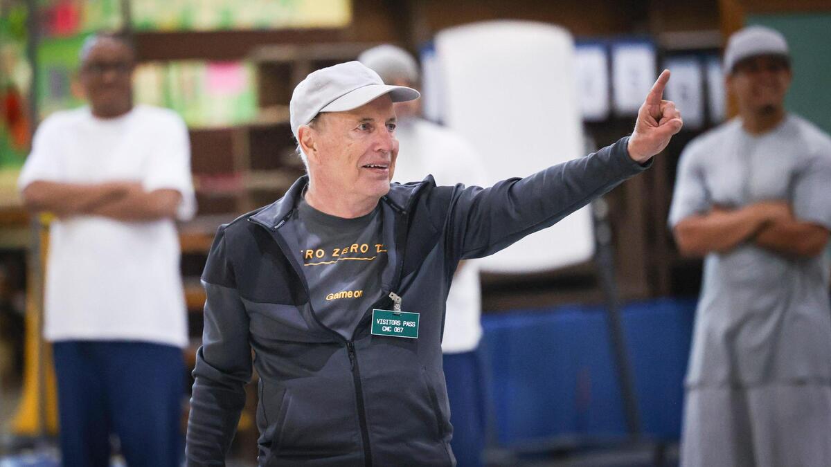 Pickleball coach Roger BelAir visited the California Men’s Colony in San Luis Obispo on Nov. 12, 2024, to teach the game to inmates. Hollywood filmmaker Daniel Ostroff was producing the documentary “Pickleball in Prison,” and a film crew was recording how the sport can break down barriers and provide positive interactions between inmates and staff.