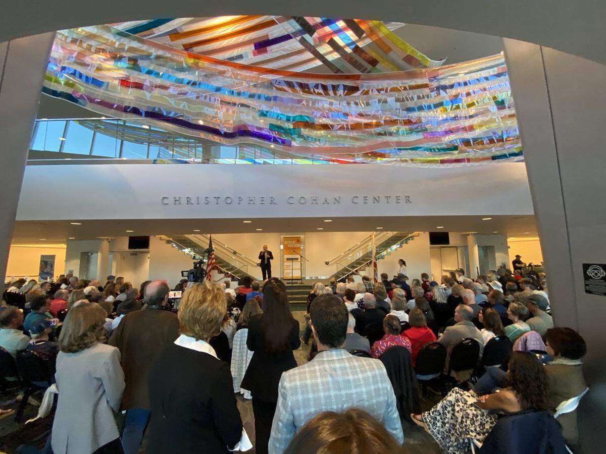 Attendees gather for a town hall featuring Republican gubernatorial candidate Steve Hilton on Sunday, May 24, 2026, at Cal Poly’s Christopher Cohan Center.
