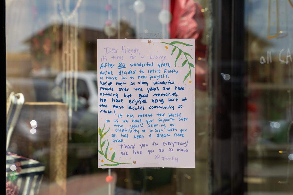 Firefly, a longtime downtown Paso Robles jewelry and apparel store, announced its closure, pictured here Friday, March 13, 2026.