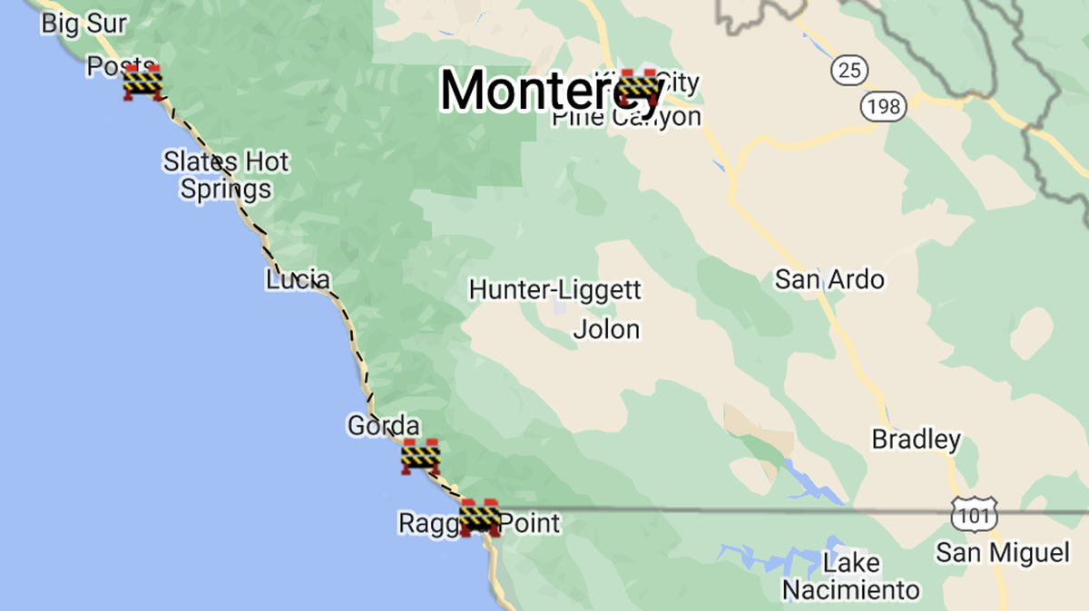 Highway 1 full closure from Ragged Point Viaduct to Fullers Point.