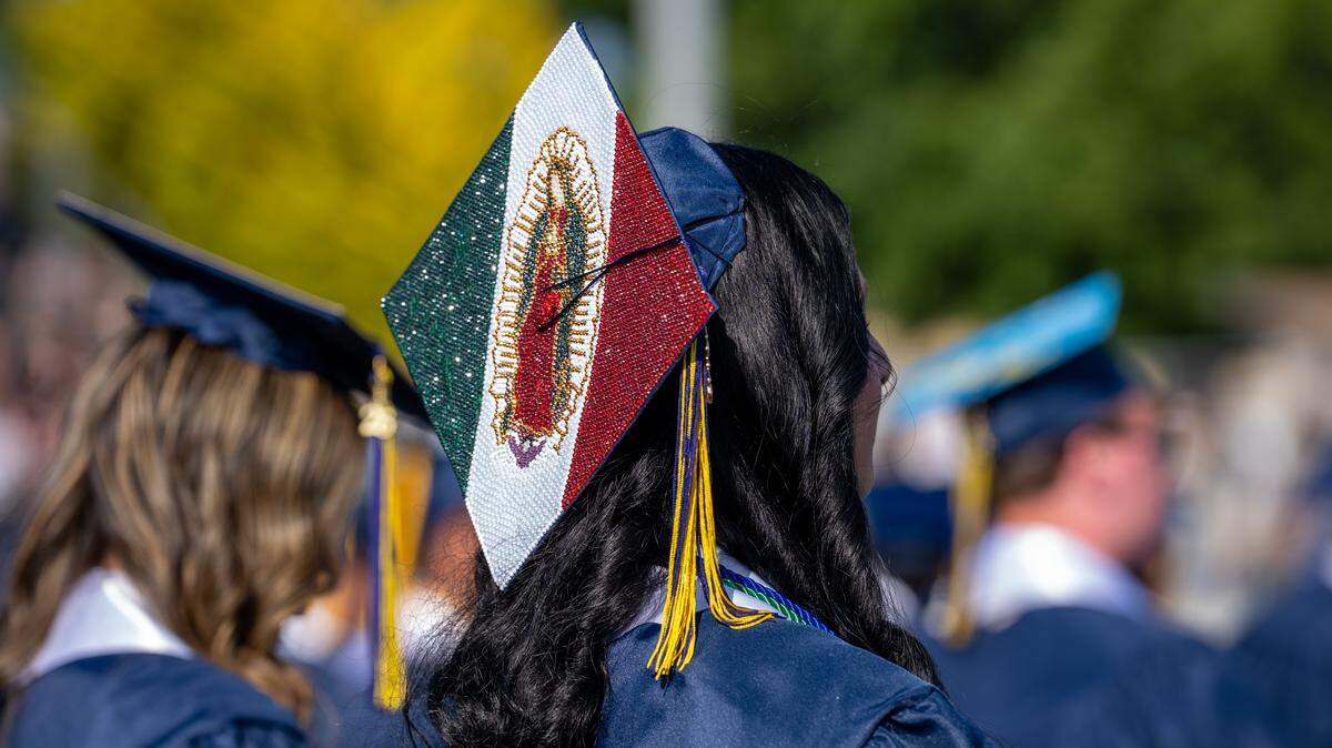 Students wore decorated graduation caps at graduation ceremonies on Thursday, June 4, 2026. A class of 443 seniors walked the stage at Doug Hitchen Stadium.