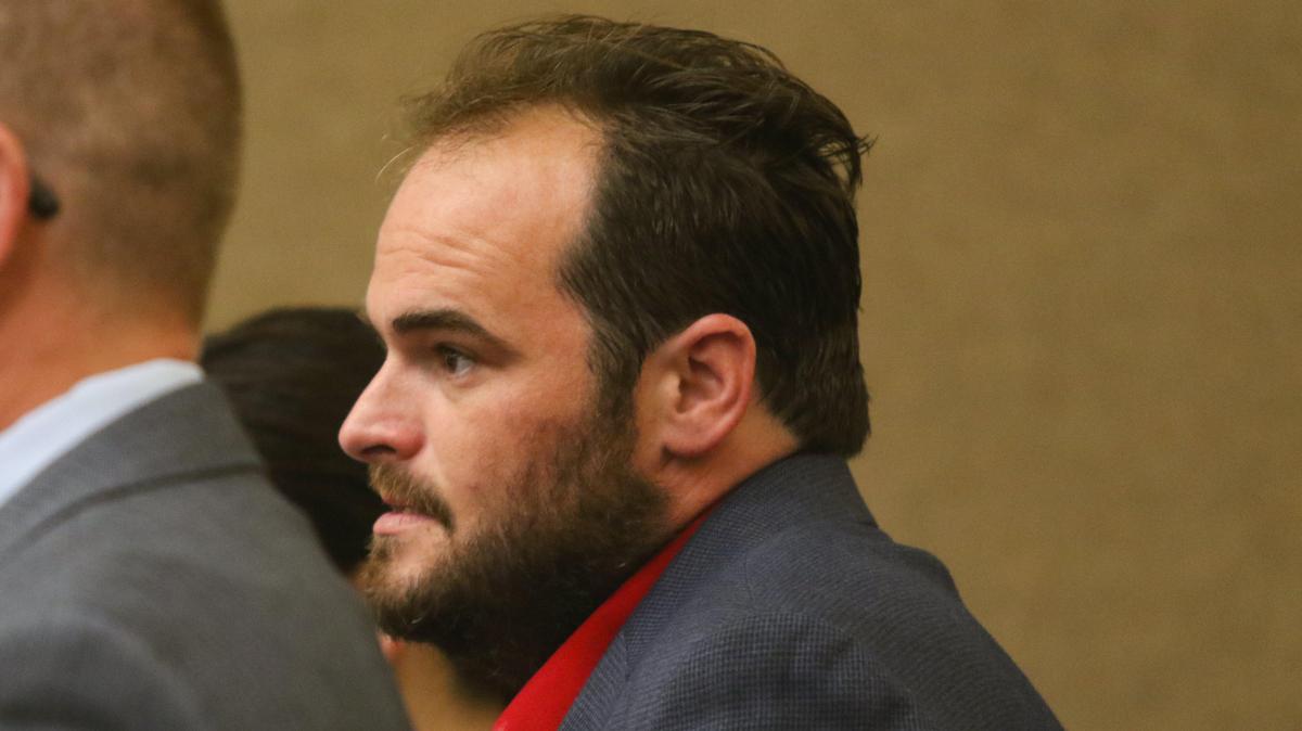 Cheyne Orndoff at a hearing related to felony child endangerment charges after SLO police searched their home without a warrant on July 10. He and Vanessa Bedroni have pleaded not guilty.