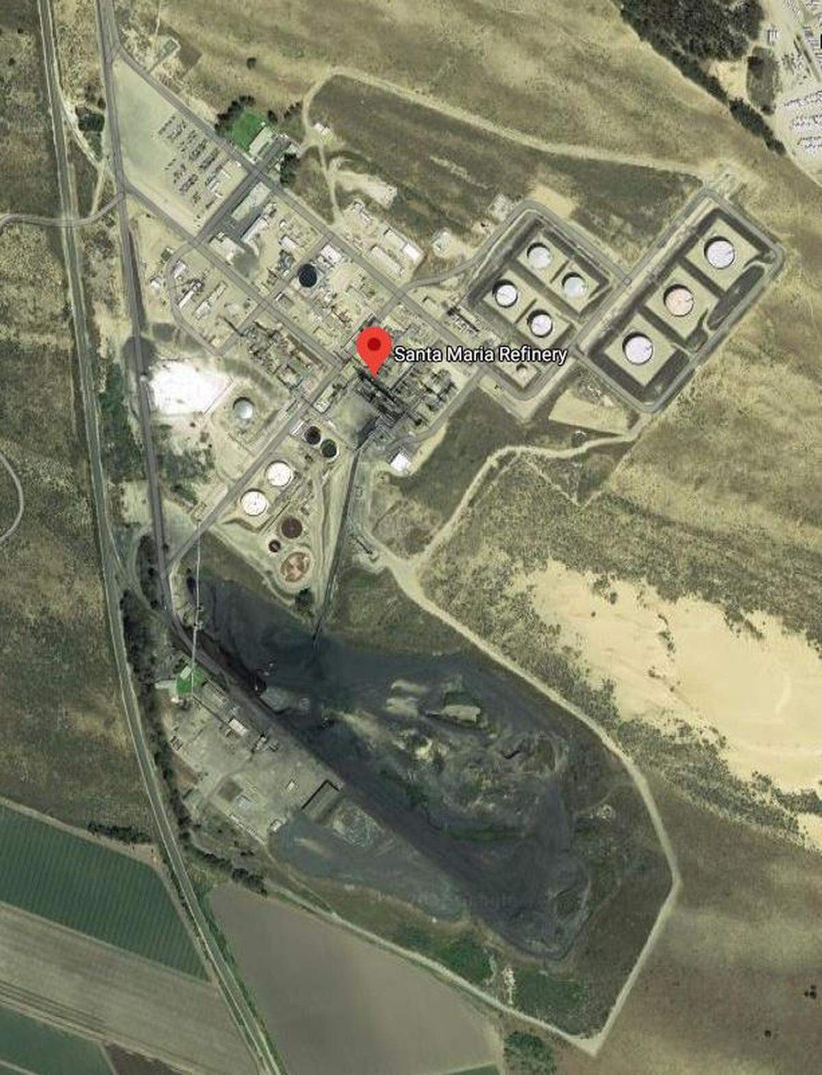 A Google Maps screen capture of the Phillips 66 Santa Maria refinery property.