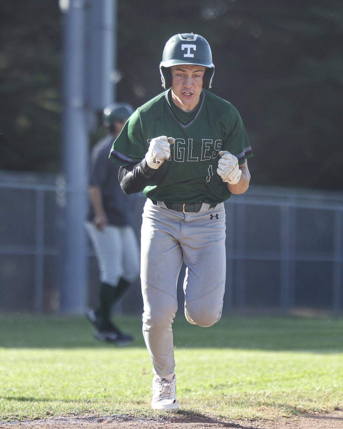 Luke Olsen celebrates scoring the first run of the game. Templeton beat Morro Bay 2-0 on May 15, 2026 in the Division III 2026 CIF Central Section Baseball Championship playoff.