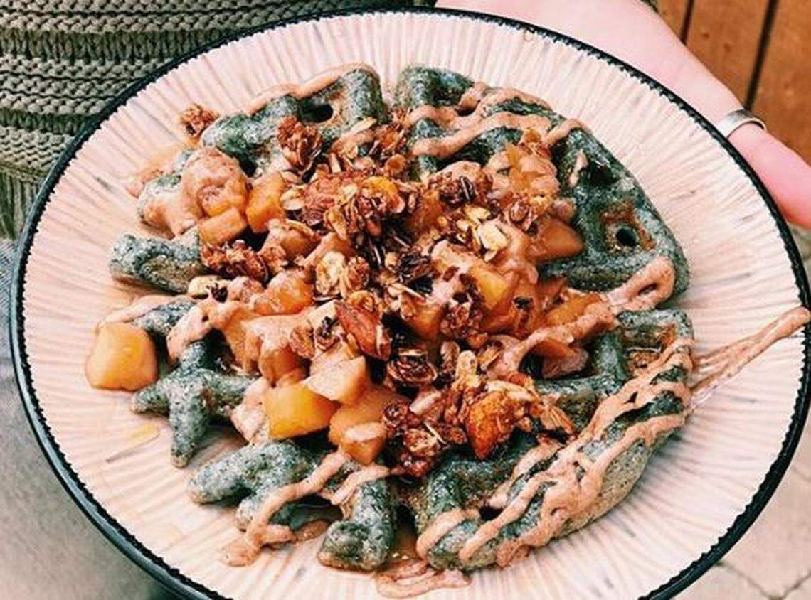 The popular blue-corn waffle offered at Cambria’s Hidden Kitchen.