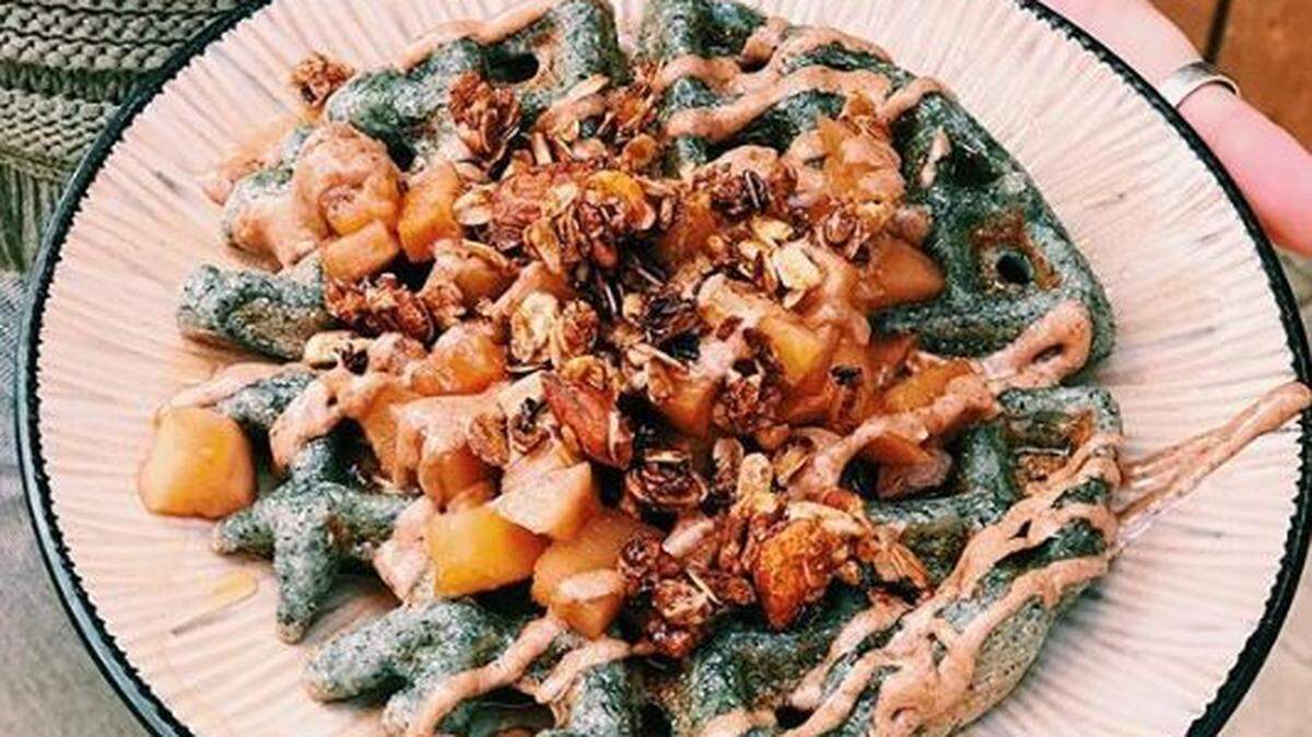 The popular blue-corn waffle offered at Cambria’s Hidden Kitchen.