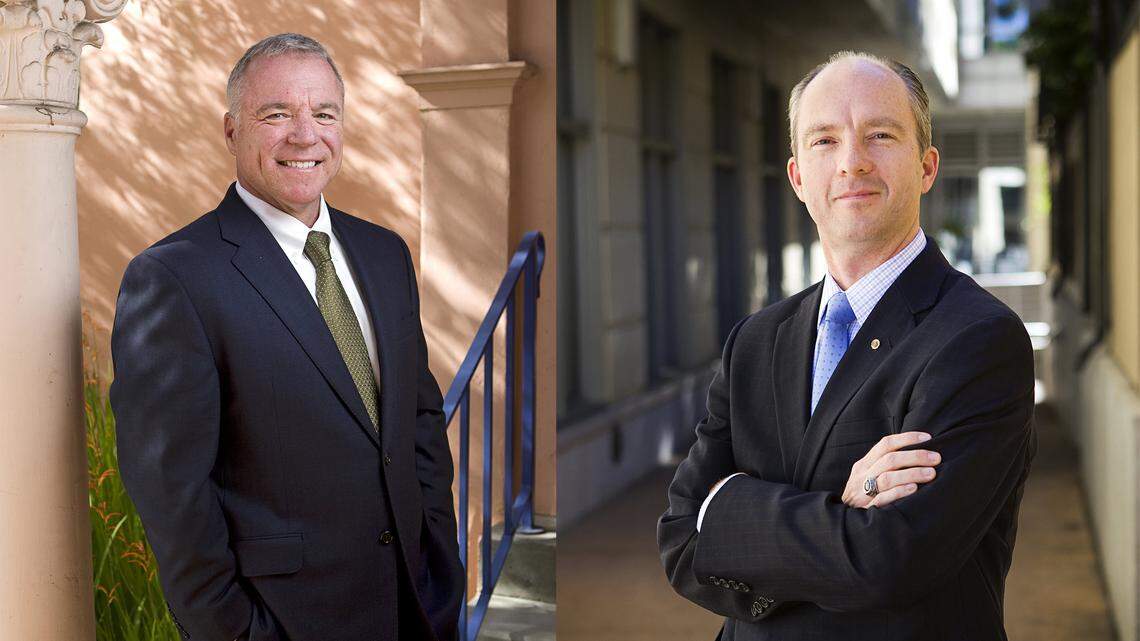 Assistant District Attorney Tim Covello, left, and Deputy District Attorney Dan Dow are running for the county district attorney job.