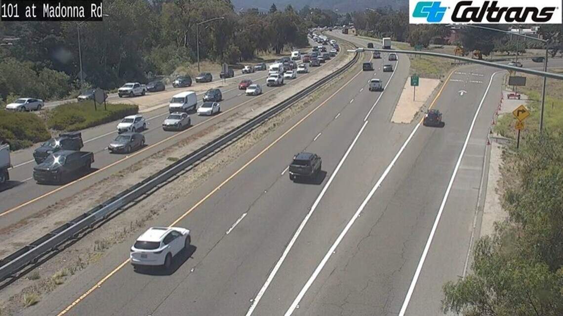 Traffic backed up on Highway 101 in SLO after rollover crash