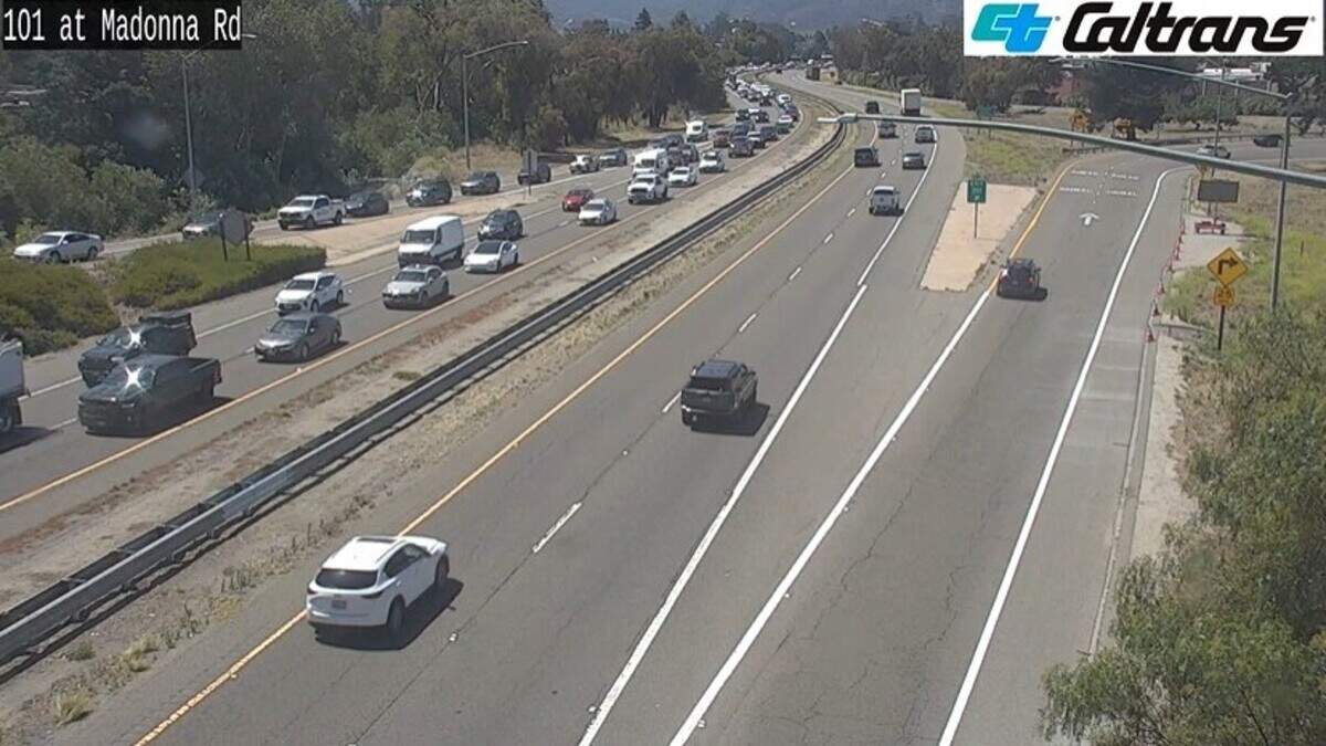 Northbound traffic on Highway 101 was backed up through part of San Luis Obispo after a single-car crash on July 7, 2026.