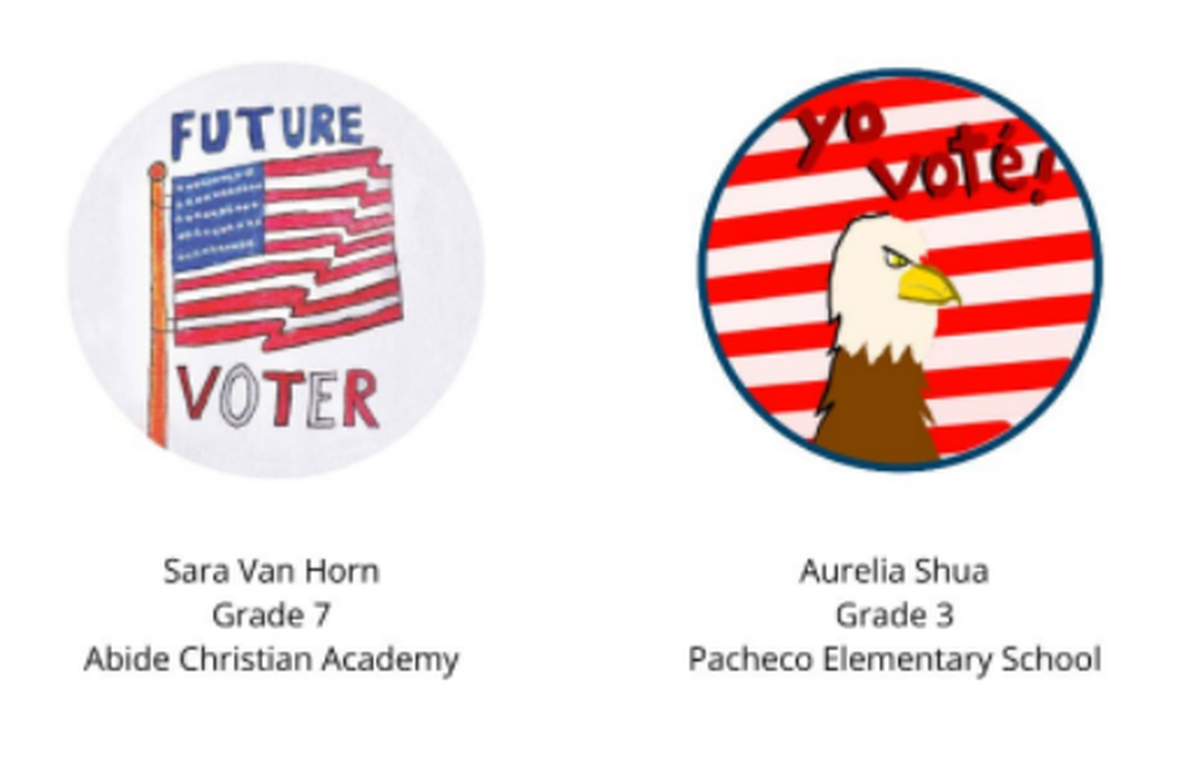 Two of the winning designs from the SLO County Elections Office’s 2026 “I Voted” sticker contest.