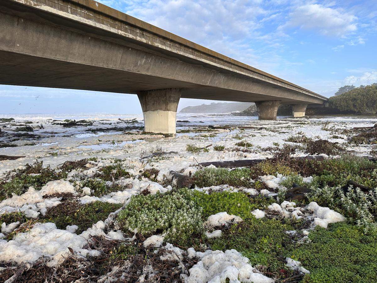 Debby Boutros took this photo of sea foam under the Moonstone Beach Drive bridge near Leffingwell Landing in Cambria on Thursday, Jan. 5, 2023.