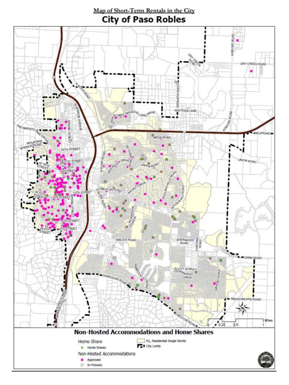 The majority of short-term rental properties in Paso Robles are on the west side of the city.