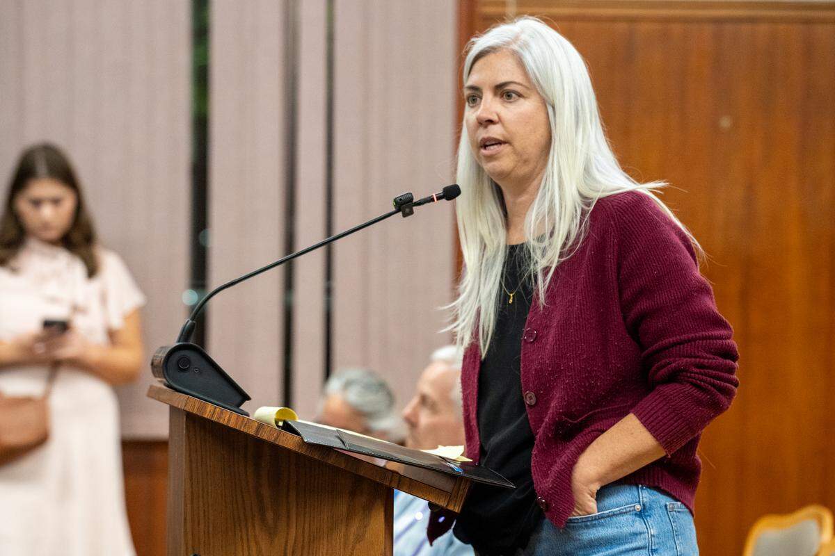 Kari Howell, a renting resident, speaks during a San Luis Obispo City Council study session on introducing a rental registry, on Tuesday, Feb. 24, 2026. A rental registry would require all landlords to inform the city how much money they charge in rent and track the amount of rental inventory in the city.