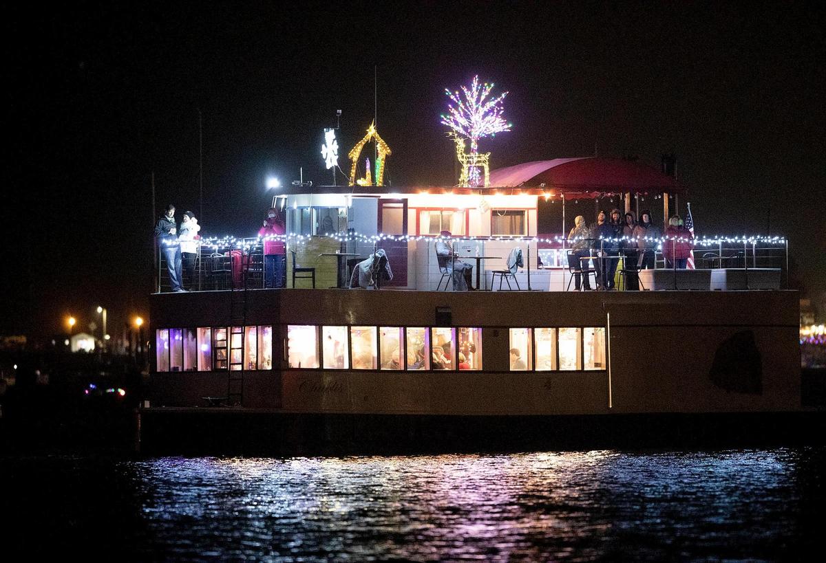 The Chablis Cruise boat looks bright in the water. The Morro Bay Lighted Boat was held in Morro Bay Harbor, Saturday, Dec.4, 2021.