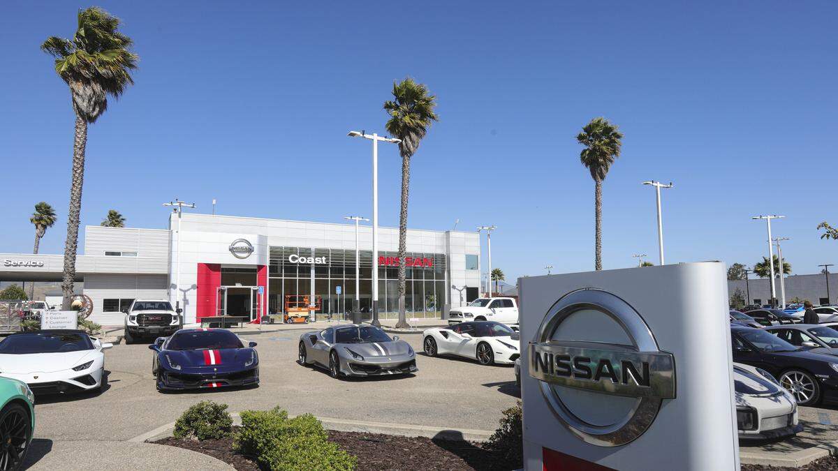 The Coast Nissan dealership on Los Osos Valley Road, seen here on April 6, 2026, has closed in San Luis Obispo. The Porsche dealership next door, which is owned by the same company, is taking over the space for luxury car sales.