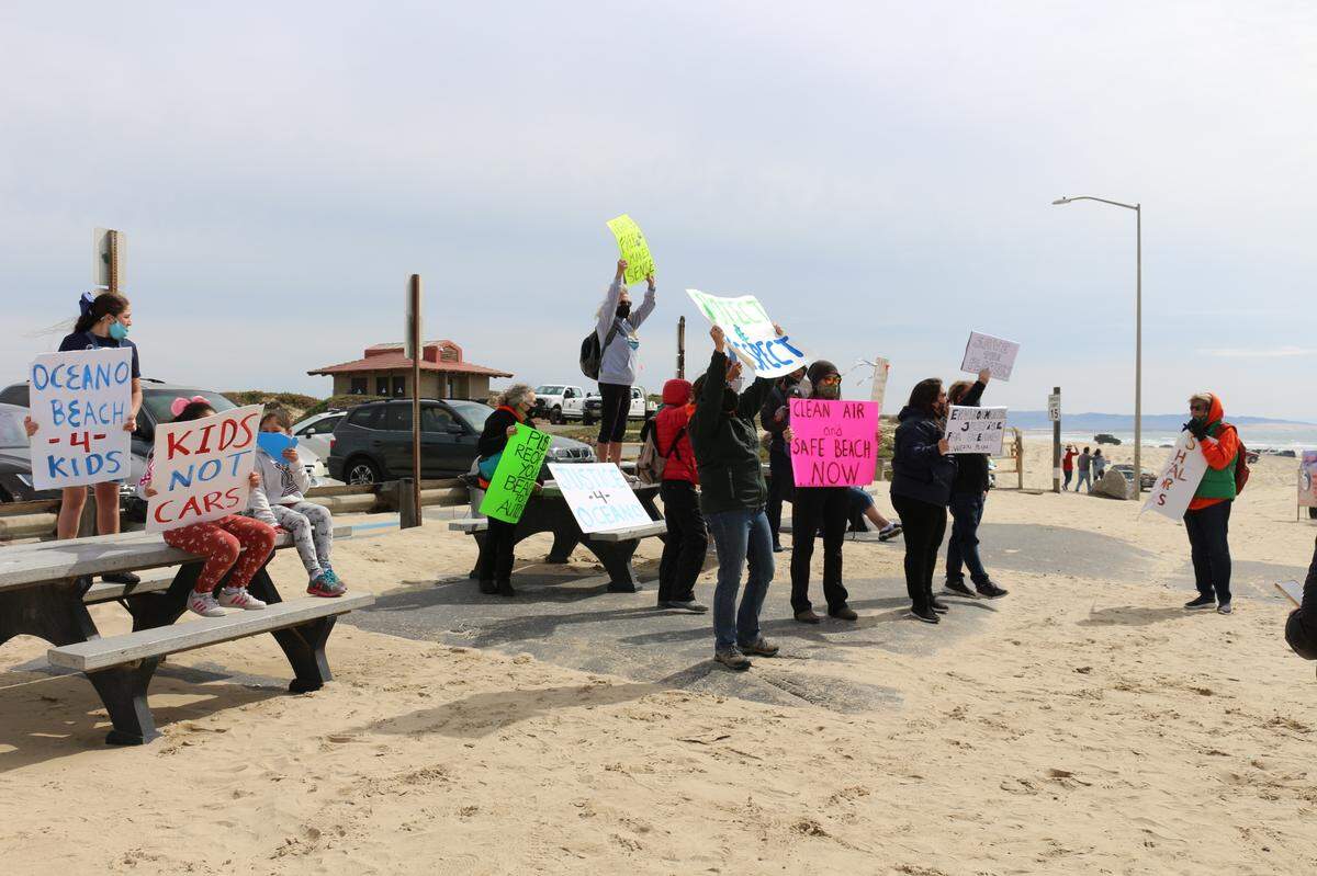 Counter protesters advocated for the discontinuation of off-highway vehicles at the Oceano Dunes SVRA during a pro-OHV protest put on by the Friends of Oceano Dunes, Pismo Beach Chamber of Commerce and Beach.Drive.Ride on Sunday.