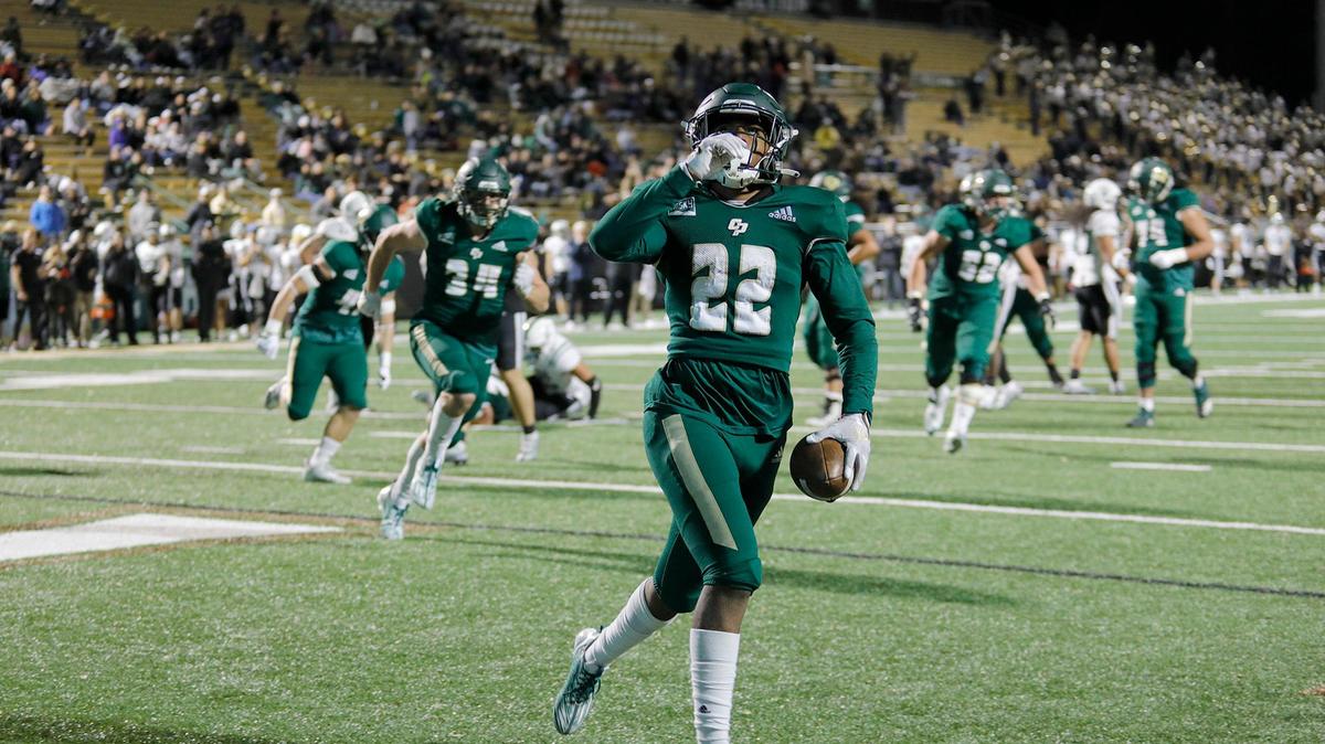 After scoring a touchdown, Paul Holyfield Jr. blows a kiss to the crowd. Cal Poly beat Portland State 49-42 to earn their first and only Big Sky win of the season on Saturday, Nov. 19, 2022, at Alex G Spanos Stadium in San Luis Obispo.