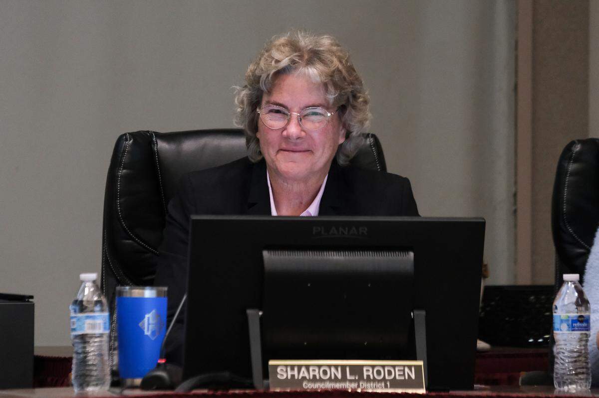 Paso Robles City Councilmember and candidate Sharon Roden attends a Paso Robles City Council meeting on Election Night on Nov. 5, 2024. Roden was behind in early Election Night returns.