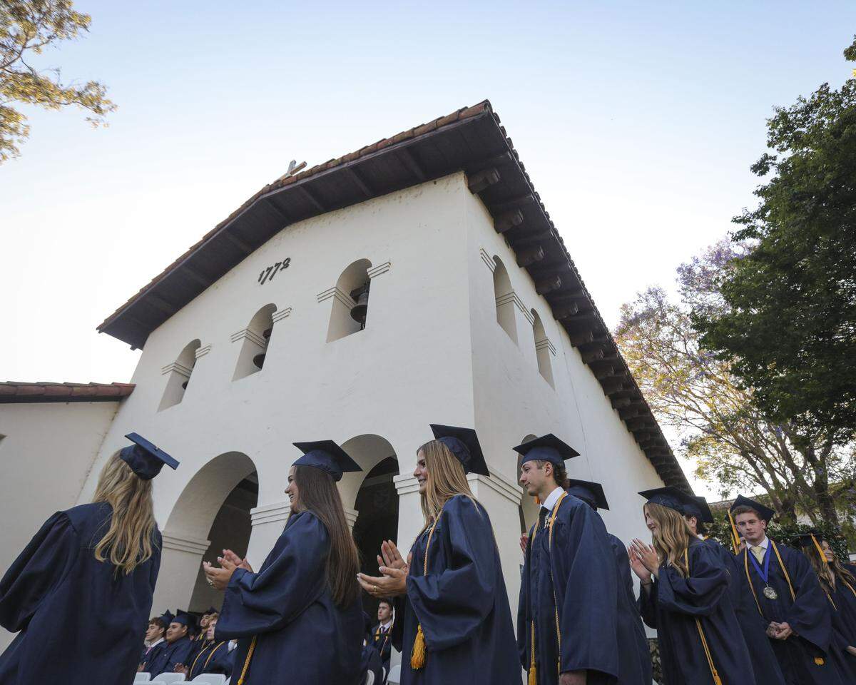 Students applaud as names are read. Mission Prep graduated 66 students in a ceremony at Old Mission San Luis Obispo on May 29, 2026.