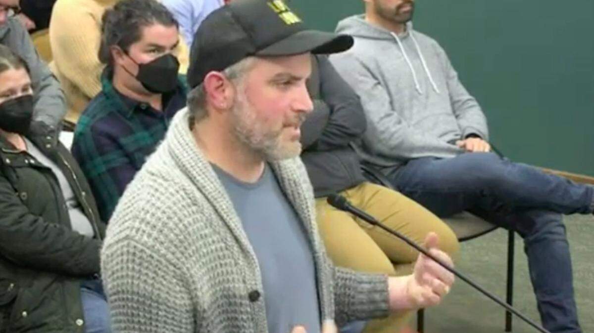 During a Solvang City Council meeting on Monday, Feb. 27, 2023, Kiel Cavalli speaks about his proposal for Pride themed banners and creative crosswalks in Solvang for June.