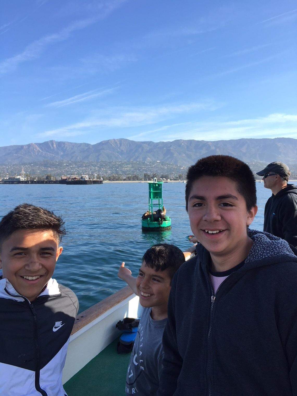Santa Lucia Middle School students Romeo Macias, Danny Fernandez and Oliver Fabela on a recent field trip to the Channel Islands.