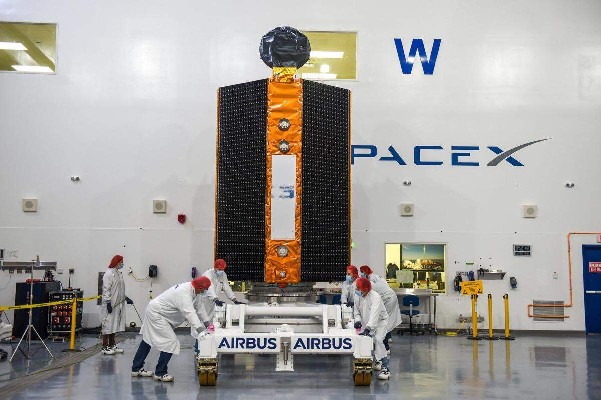 The Sentinel-6 Michael Freilich, a U.S.-European collaboration, is an ocean-monitoring satellite awaiting launch at Vandenberg Air Force Base. Liftoff is planned for 9:17 a.m. Saturday, Nov. 21, 2020.