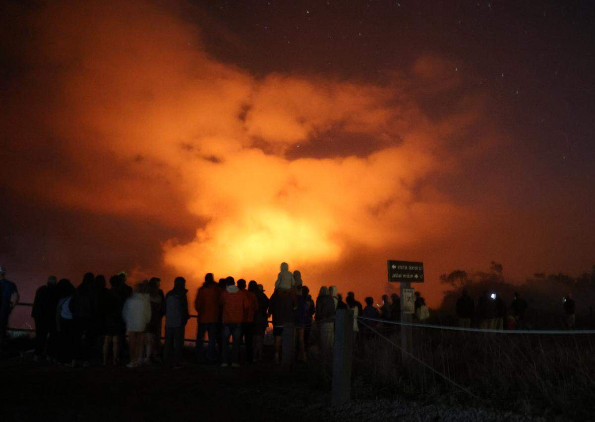 Visitors flood the park to witness an active eruption on Tuesday, March 25, 2025 at Hawaii Volcanoes National Park.
