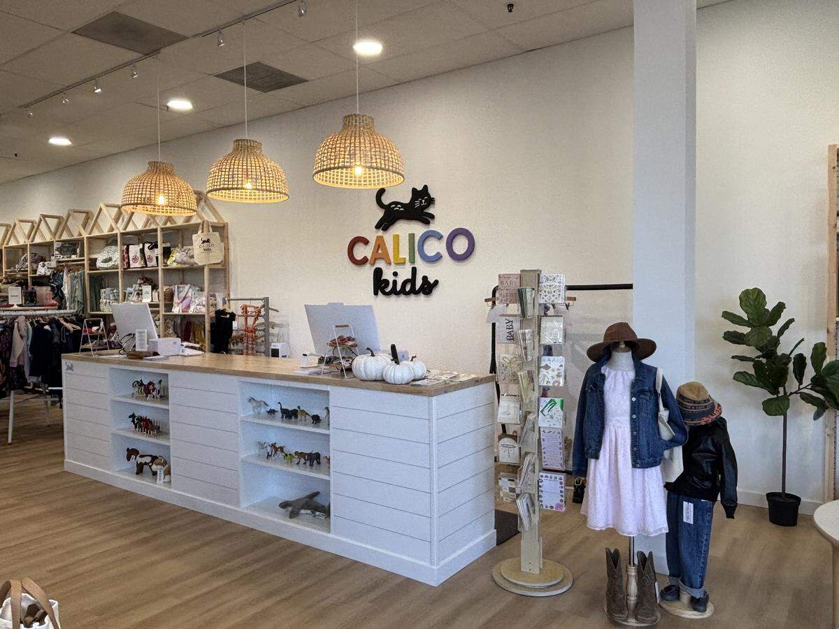 Dinosaur toys, celebration cards and accessories are sold at the new kids resale boutique, as well as clothing, shoes and gear.