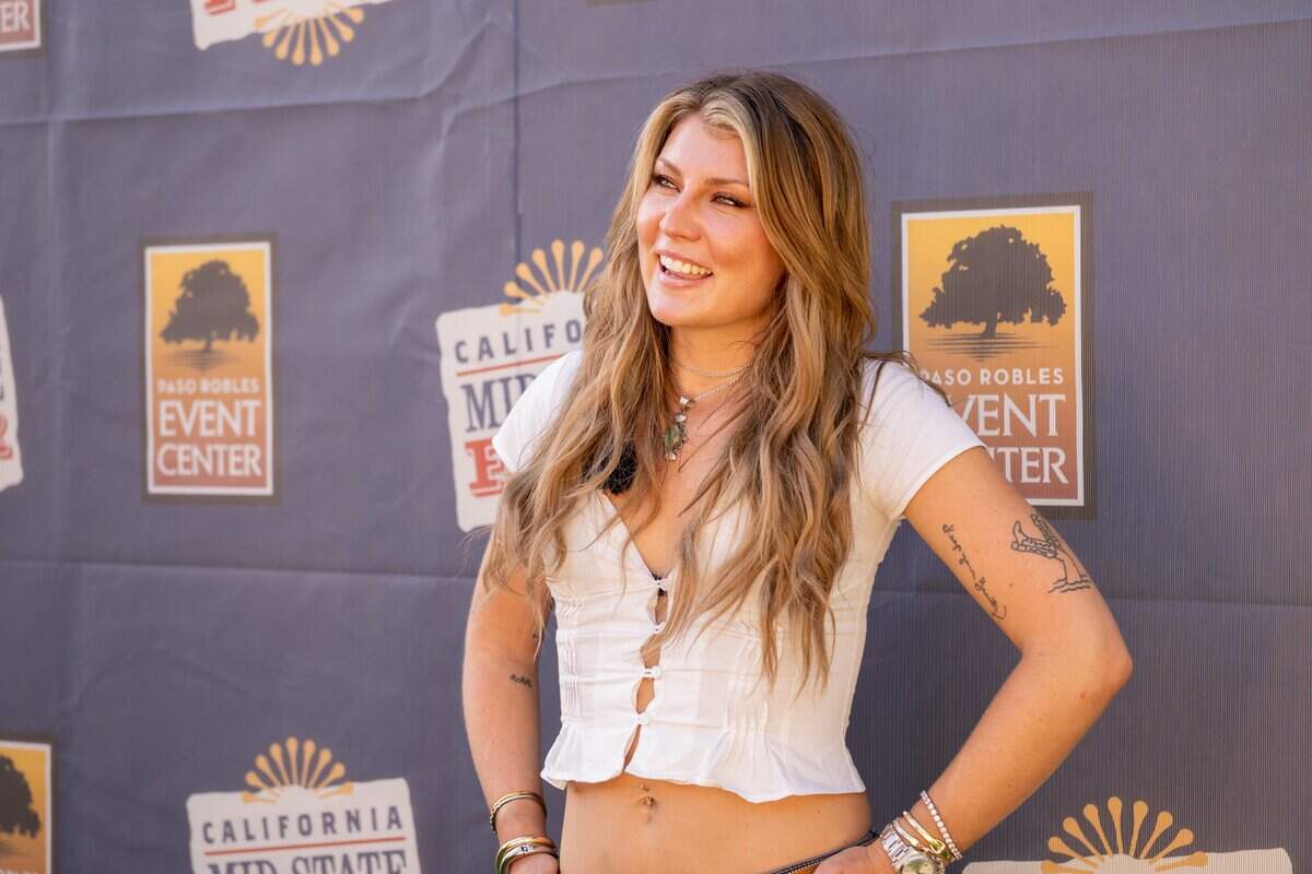 Country music star Dasha speaks to media before performing at the California Mid-State Fair on July 15, 2026. Dasha, who was born and raised in San Luis Obispo, returned to the county to open for OId Dominion.