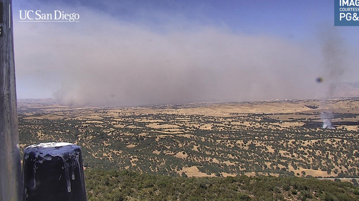 Prescribed training burns at Camp Roberts fill the air with smoke on May 14, 2026.