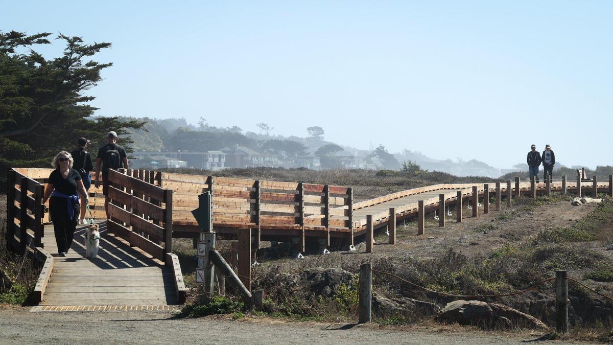 Much of the Moonstone Boardwalk in Cambria has been rebuilt to ADA standards and was bringing out walkers Oct. 17, 2023.
