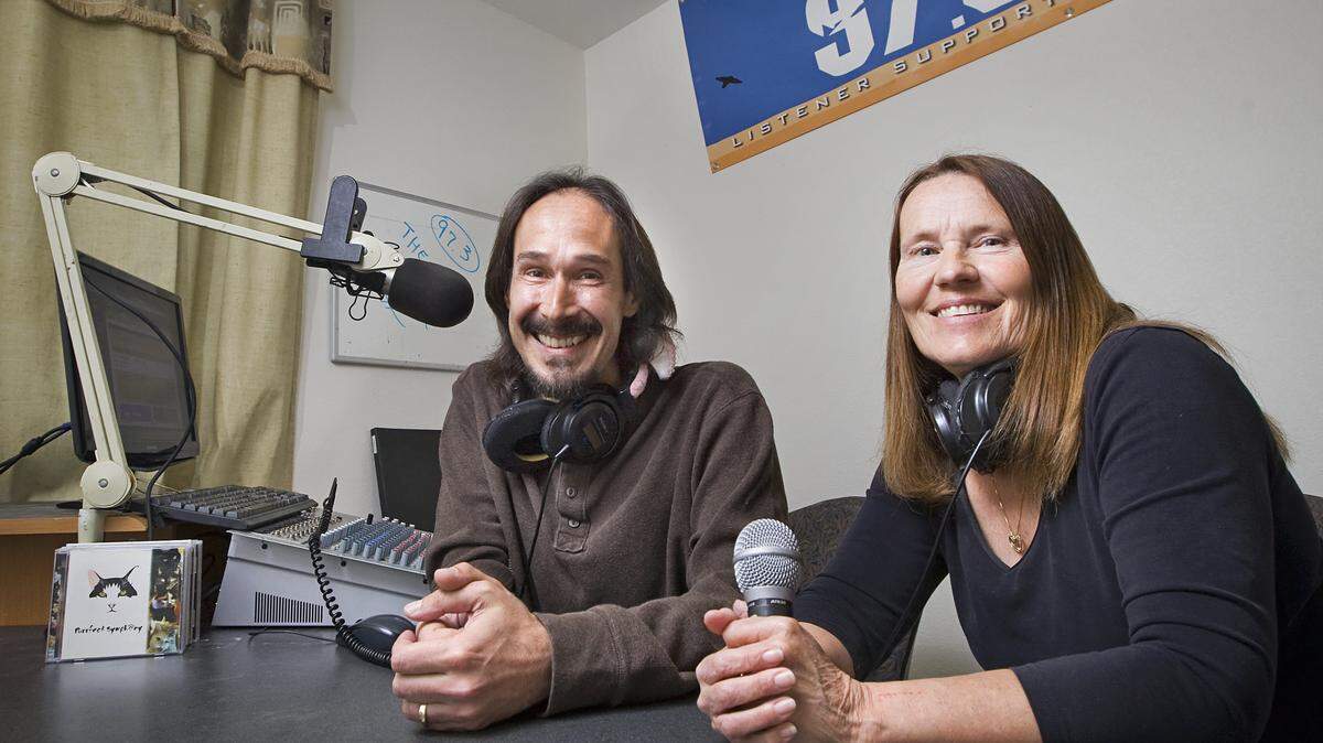 Operations manager Hal Abrams and board member Judy Francis inside the studio of Morro Bay's newest radio statioin 97.3 The Rock.
Photo by Joe Johnston 03-04-14