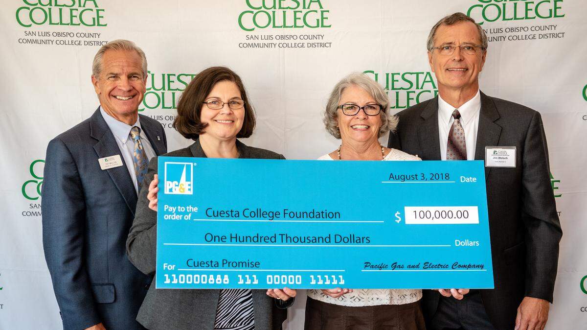 From left, Cuesta College Board of Trustees Vice President Pat Mullen, Cuesta College Executive Director of Foundation/Advancement Shannon Hill, Cuesta College Foundation Director of Development Karen Tacket, and PG&E Vice President of Nuclear Generation and Chief Nuclear Officer Jim Welsch.