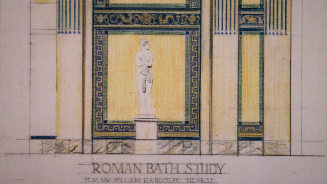 A drawing showing what would become the Roman Pool at Hearst Castle from Julia Morgan’s architecture office.