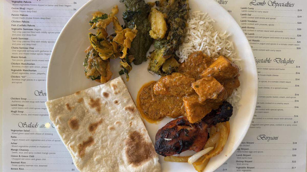 Tribune reporter Hannah Poukish’s first plate of food from Shalimar’s lunch buffet. The restaurant offers a $17 lunch buffet from 11:30 a.m. to 2:30 p.m. Monday through Saturday.