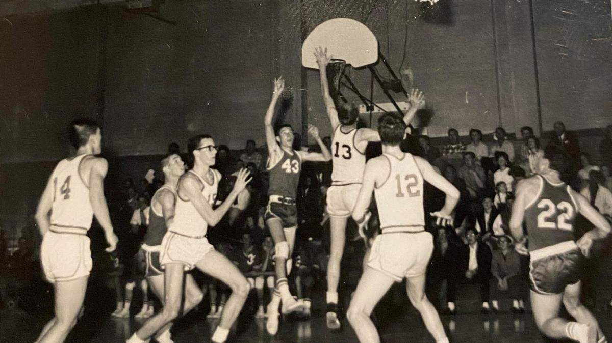 Paso Robles High home game against Righetti High School in January, 1965. Author of letter to the editor, Randy Walti, is No. 43. Righetti won, 69-51.