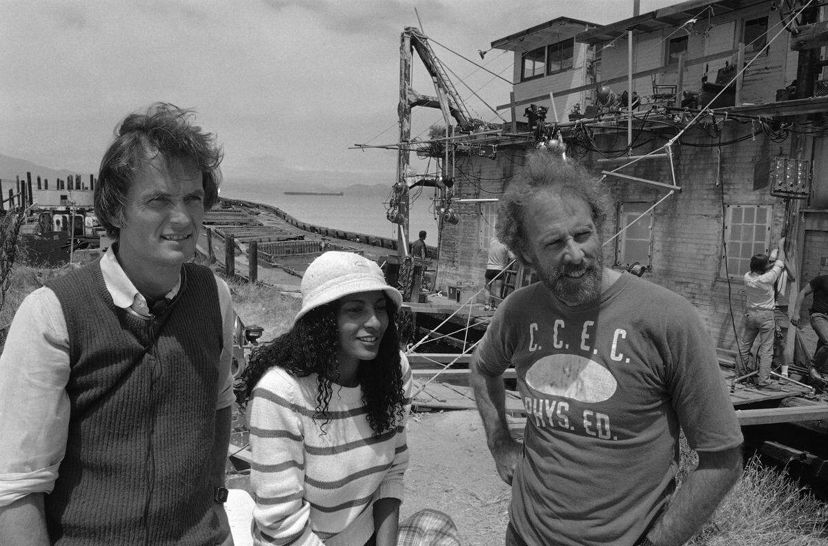 Bruce Dern, right, and director Rob Nilsson flank Dern's co-star, Pam Grier, on the set of the movie "On The Edge," being filmed in Marin and Contra Costa counties, in 1983. Grier will be honored Saturday at the San Luis Obispo International Film Festival.