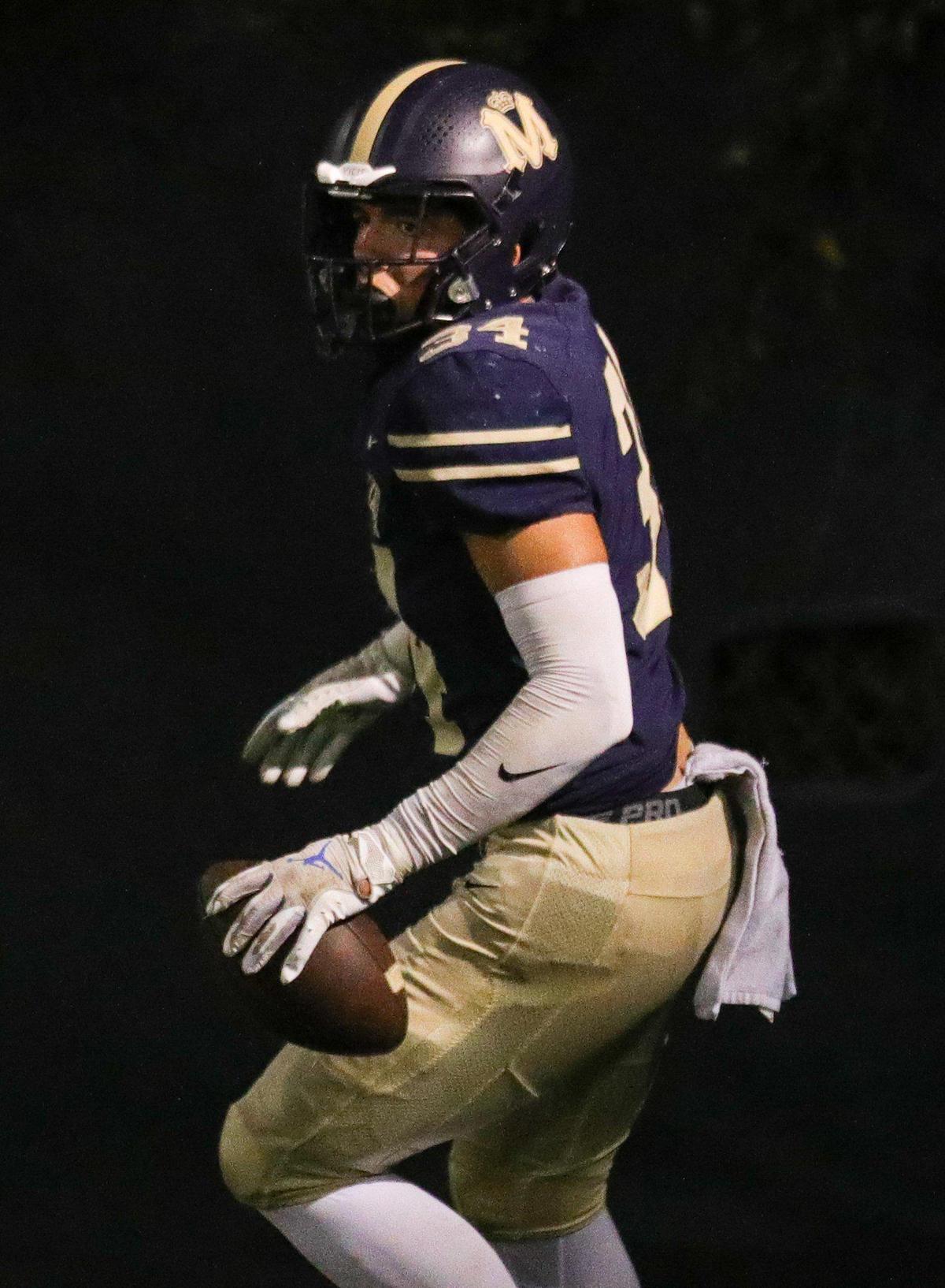 Mario Luera scores on a run for the Royals. Mission Prep fell to St. Joseph 49-21 on Oct. 28, 2022, in the last game of the regular season, giving the Knights the Mountain League football championship.