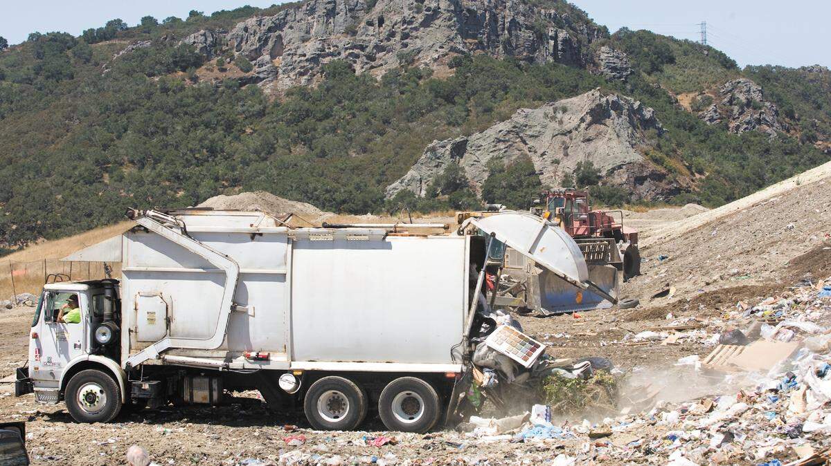 A San Luis Garbage truck drops off a load at Cold Canyon Landfill on Highway 227.