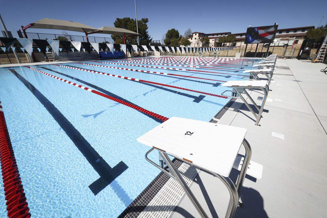 The eagerly anticipated aquatic center at Paso Robles High School was undergoing final finish work on March 5, 2026, the day before dedication.