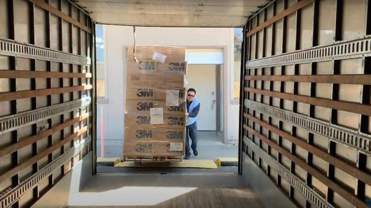 Davis Salas loads medical supplies into a truck headed to the alternate care site at Cal Poly. His usual job in the Tax Collector’s Office shifted during the COVID-19 pandemic.