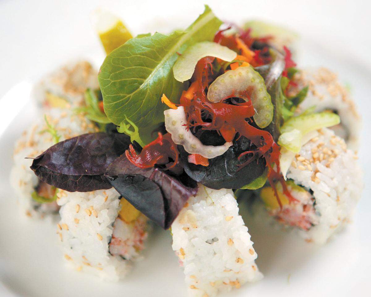 A crab roll with avocado is among the sushi offerings on the menu at Goshi Japanese restaurant in Paso Robles.