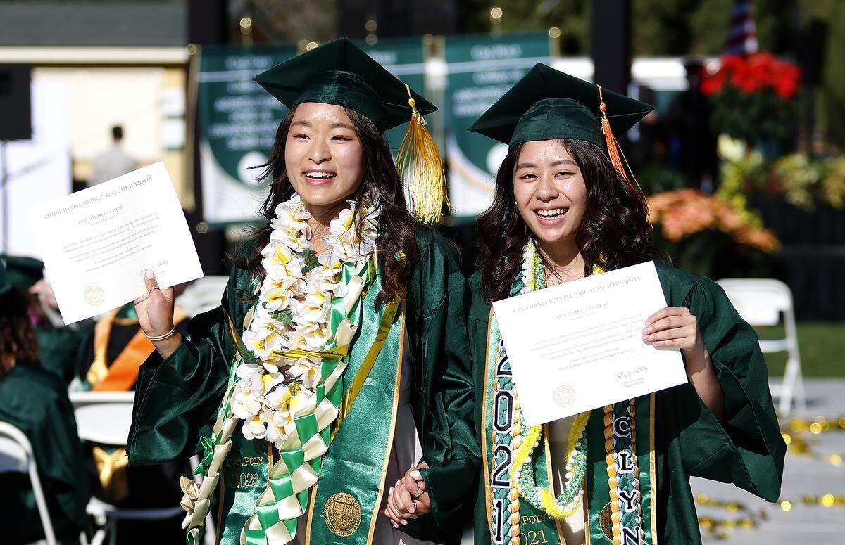Cal Poly’s December commencement was a double shot this year, saluting the fall Class of 2021 and graduates from the Class of 2020.