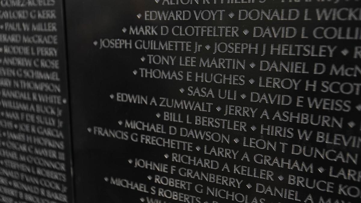 The names of American military service members killed in the Vietnam War are seen on The Wall that Heals, a three-quarter scale replica of the Vietnam Veterans Memorial in Washington, D.C. The touring memorial visited San Luis Obispo in March 2023.