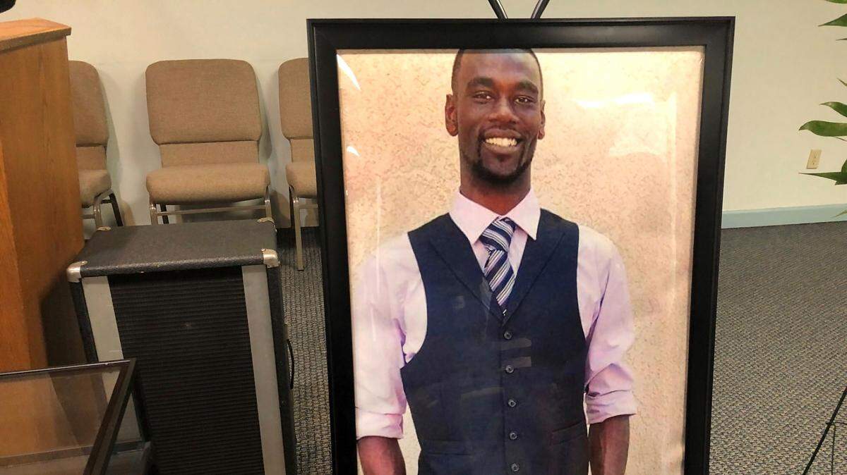 A portrait of Tyre Nichols is displayed at a memorial service for him on Tuesday, Jan. 17, 2023 in Memphis, Tenn. Nichols died after he was beatn by Memphis police during a traffic stop on Jan. 7.